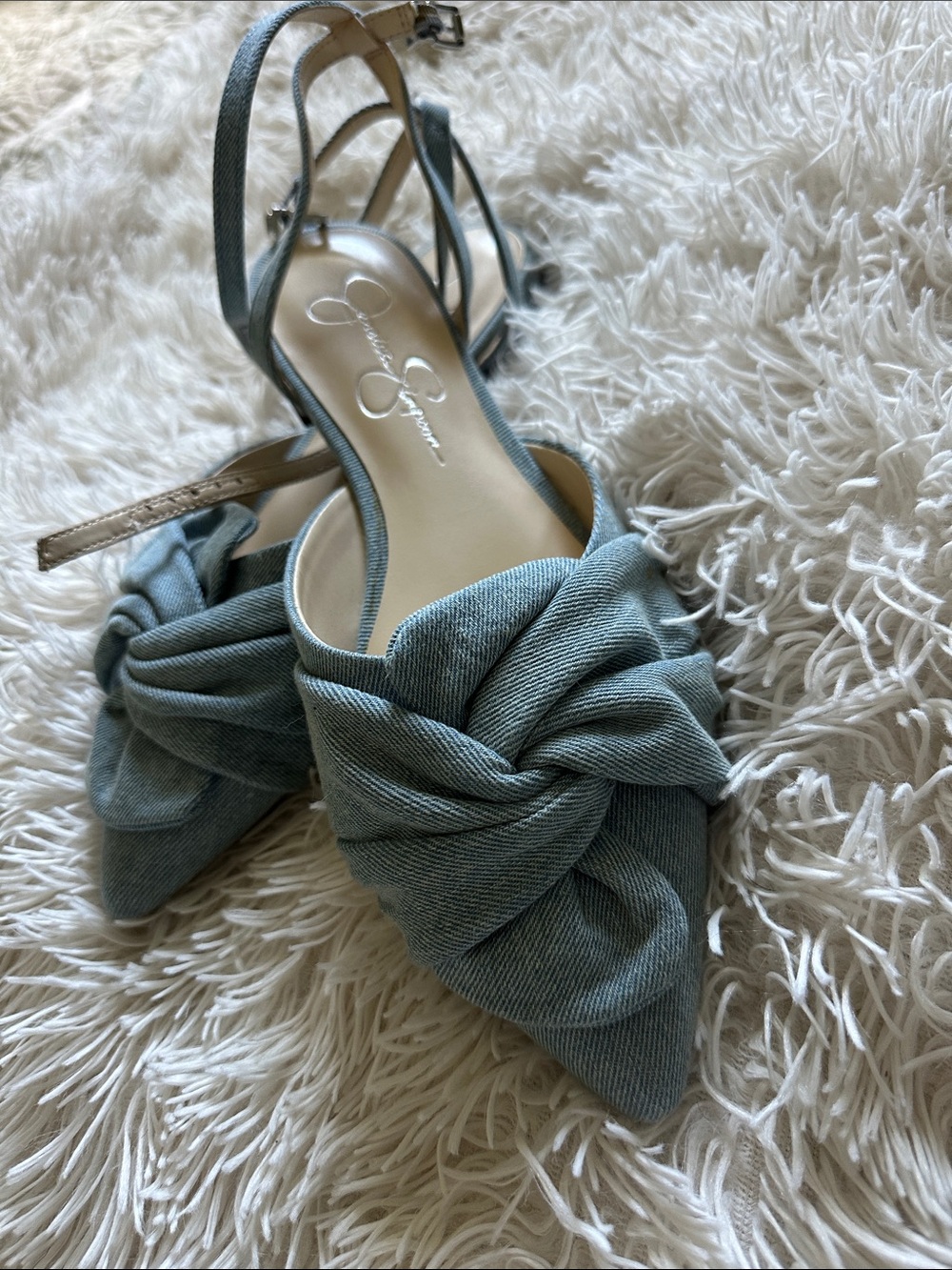 Jessica Simpson Slate Blue Knotted Pointed-Toe Slingback Flats